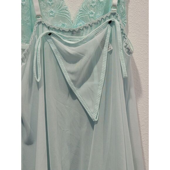 NWT Spree Aqua Teal Babydoll Lingerie w/ Embroidered Top & Bow, Size XL - Picture 5 of 7